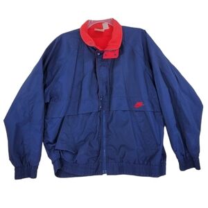 Vtg Nike Jacket Men XL Blue Mid-Weight Coat Full Zip Snap Swoosh Logo Lined 80s